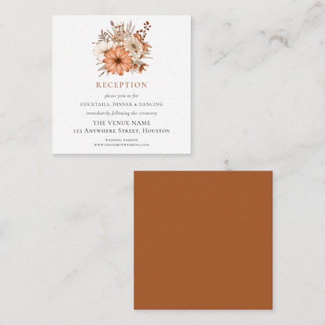 MINI-GRÖSSE Herbst Florals Hochzeitsempfehlung Det Begleitkarte (Vorne/Hinten)