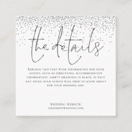 MINI-GRÖSSE Hochzeitdetails Script Silver Glitzer Begleitkarte