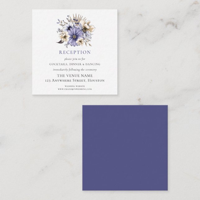 MINI-GRÖSSE Lila Floralhochzeitungen Begleitkarte (Vorne/Hinten)