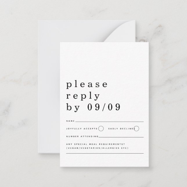 MINI-GRÖSSE Typografie Schwarz-weiße Hochzeitsszen Mitteilungskarte (Vorderseite)