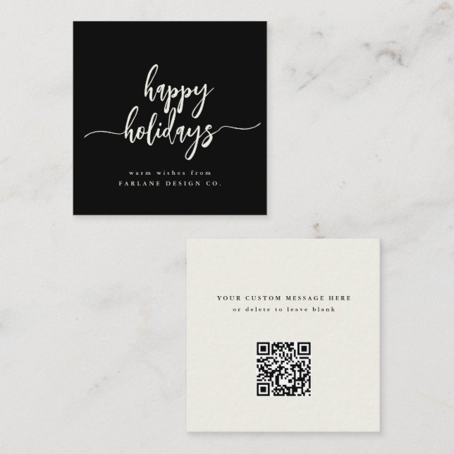 Mini Happy Holidays Modern Script Business QR Code Mitteilungskarte (Vorne/Hinten)