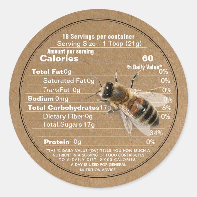 Mini Honey Lid Label Kraft Nutrition Fakt mit Bien Runder Aufkleber (Vorderseite)