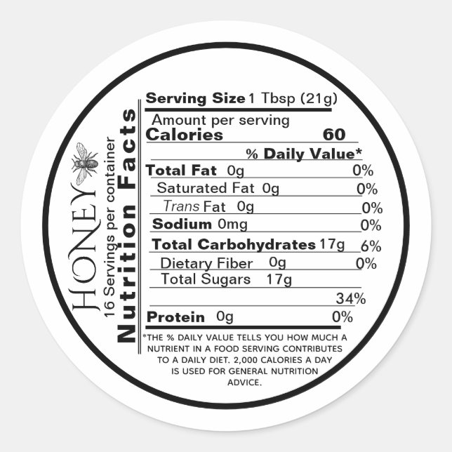 Mini Honey Nutrition Facts Round Label Black Bee Runder Aufkleber (Vorderseite)