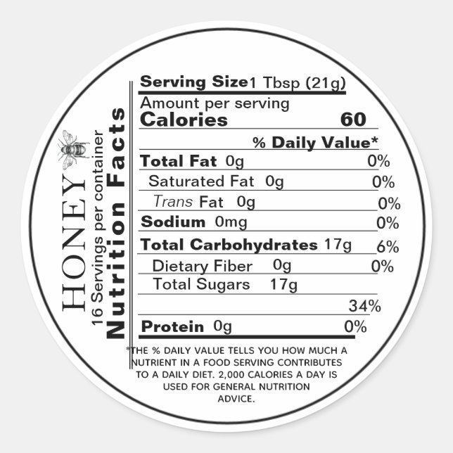 Mini Honey Nutrition Fakten Round Label Bee Runder Aufkleber (Vorderseite)
