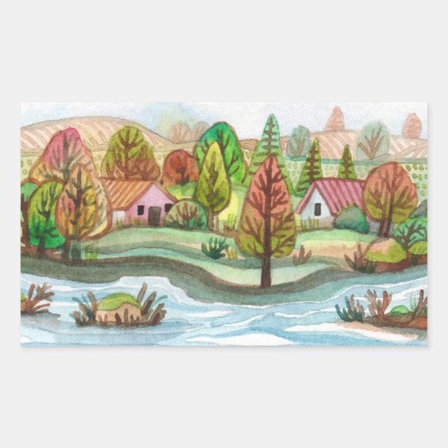 Mini Island Lakescape Rechteckiger Aufkleber (Vorderseite)