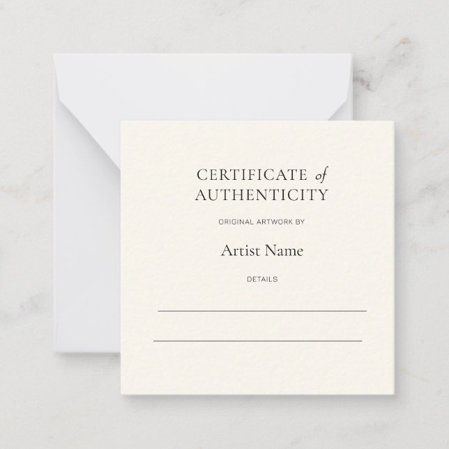Mini Ivory Certificate of Authenticity for Art  Mitteilungskarte (Vorderseite)