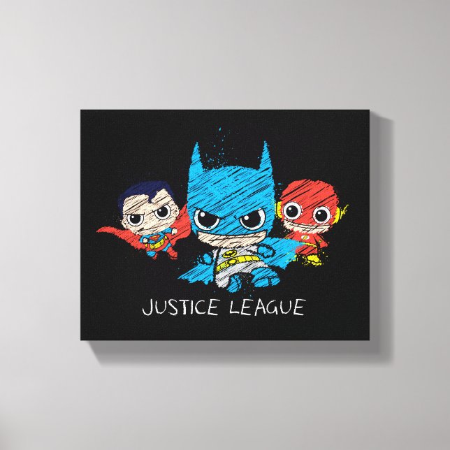 Mini Justice League Sketch Leinwanddruck (Vorderseite)