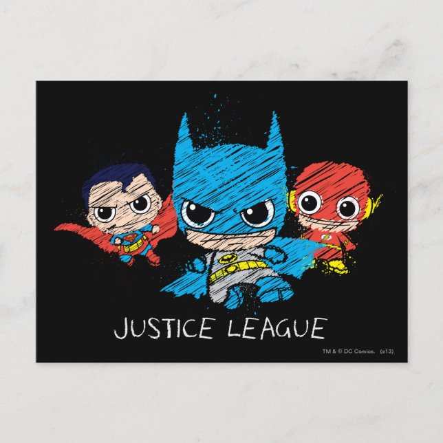Mini Justice League Sketch Postkarte (Vorderseite)