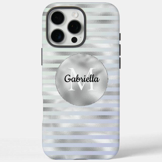 Mini-Lavendel-Silberstreifen-Monogramm iPhone 16 Pro Max Hülle (Rückseite)