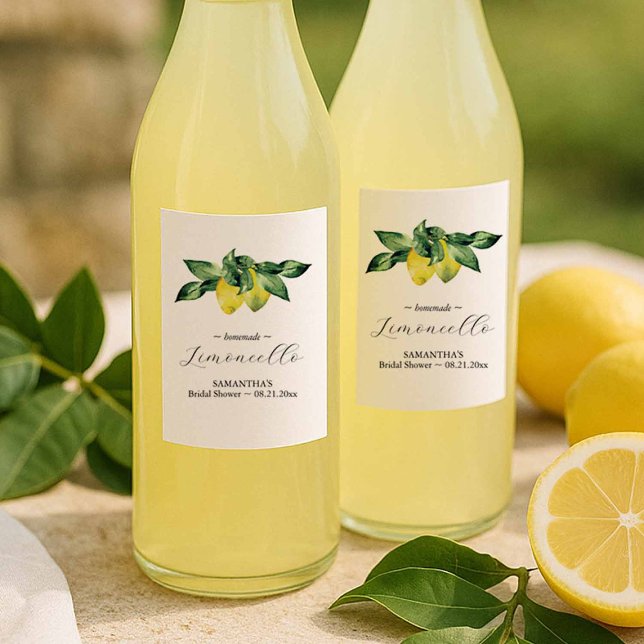 Mini Limoncello Thank You Gifts Weinetikett (lemon bridal shower themes for summer limincello stickers with watercolor citrus art)