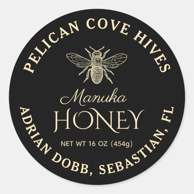 Mini Manuka Honey Jar Lid Label Black Runder Aufkleber (Vorderseite)