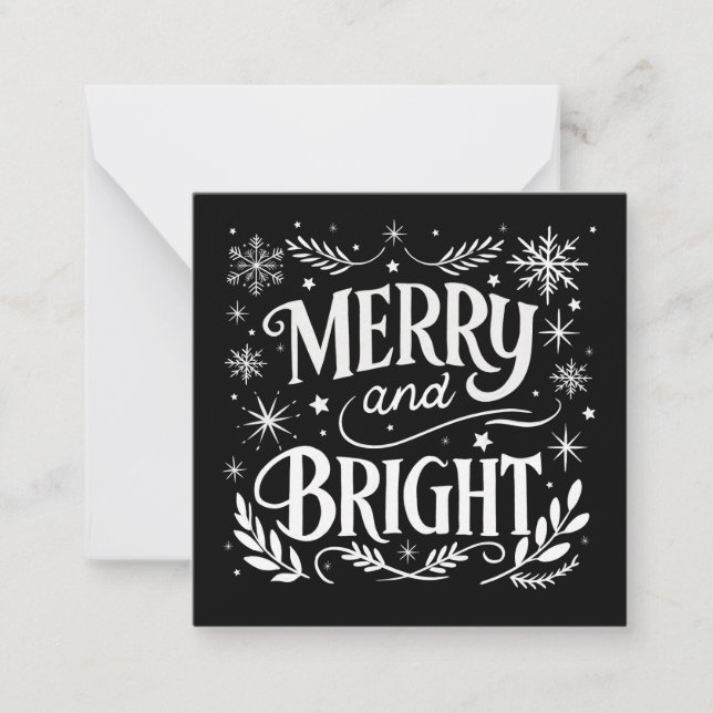 Mini Merry und Bright Black and White Christmas Mitteilungskarte (Vorderseite)