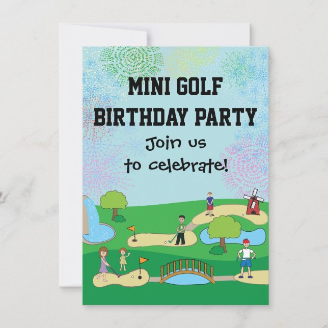 Mini Miniatur Golf Geburtstagsparty Einladung (Vorderseite)