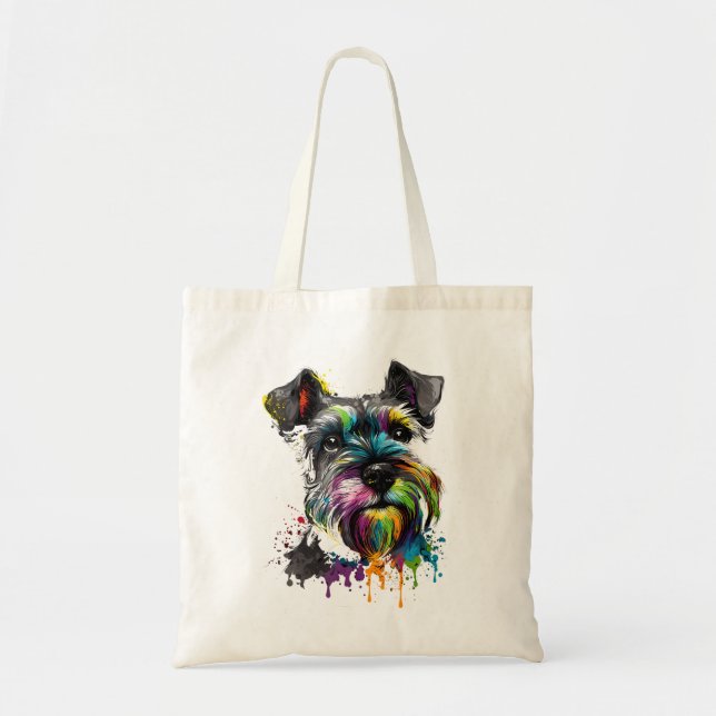 Mini Miniature Schnauzer Face Colorful Hund Kunst, Tragetasche (Vorne)