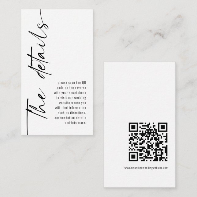 Mini Modern Calligraphy QR Code Hochzeitdetails Begleitkarte (Vorne/Hinten)