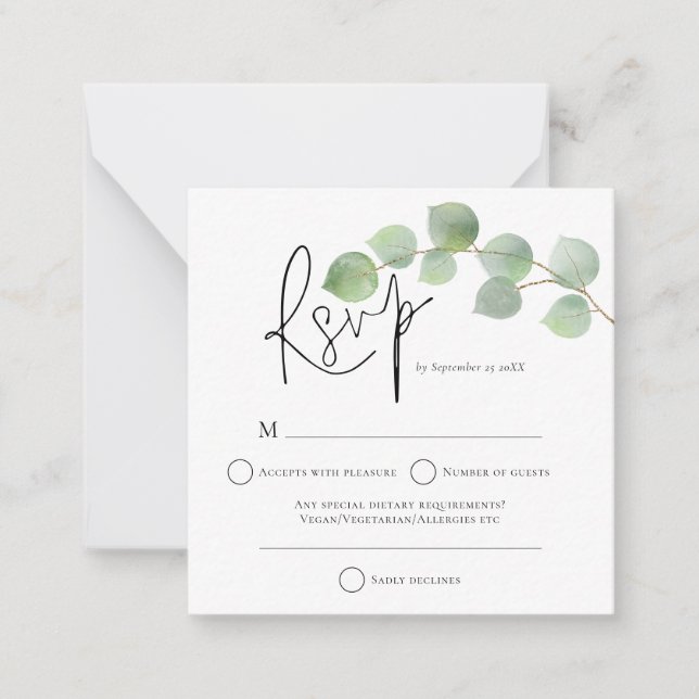 MINI Modern Eucalyptus Wedding RSVP Umschließungen Mitteilungskarte (Vorderseite)