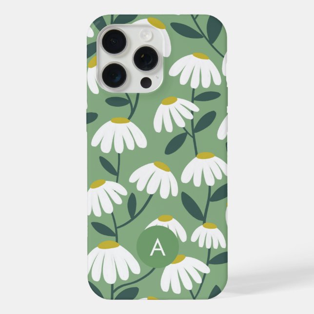 Mini Monogram Anfangsbuchstabe Salbeigrün Blumenmu iPhone 15 Pro Max Hülle (Rückseite)