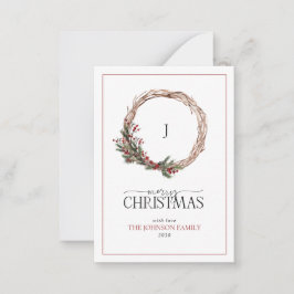 Mini Monogram Red Berry Wreath Frohe Weihnachten Mitteilungskarte