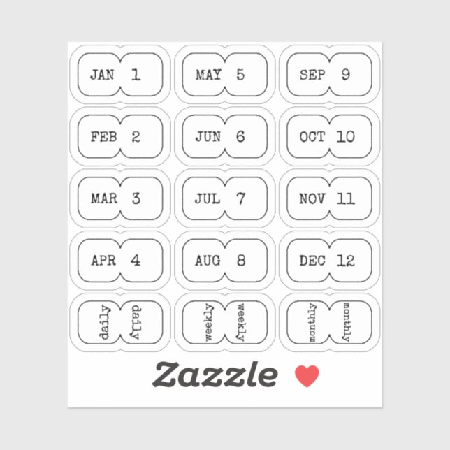 Mini Monthly Index Divider Tabs White Folded  Aufkleber (Blatt)