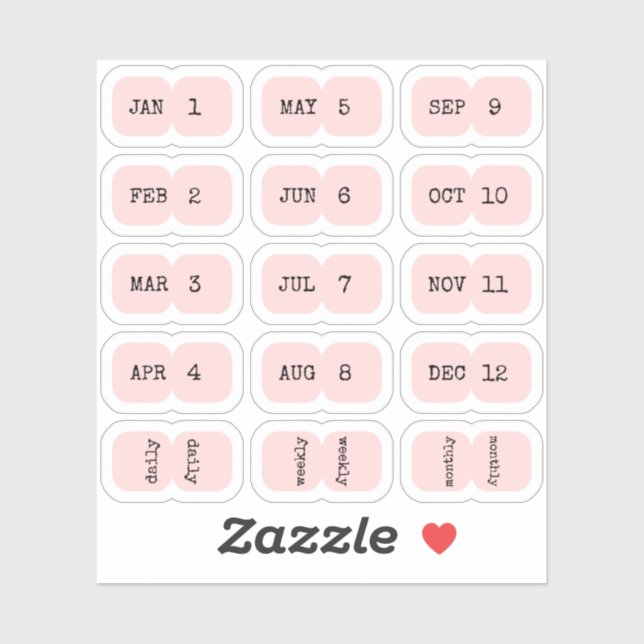 Mini Monthly Index Tabs Page Divider Pink Folded Aufkleber (Blatt)