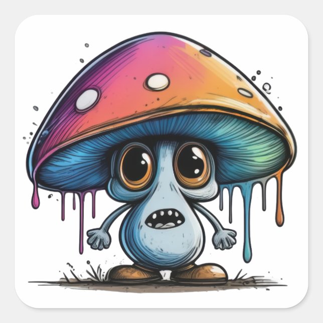 Mini Mushroom Minion Quadratischer Aufkleber (Vorderseite)