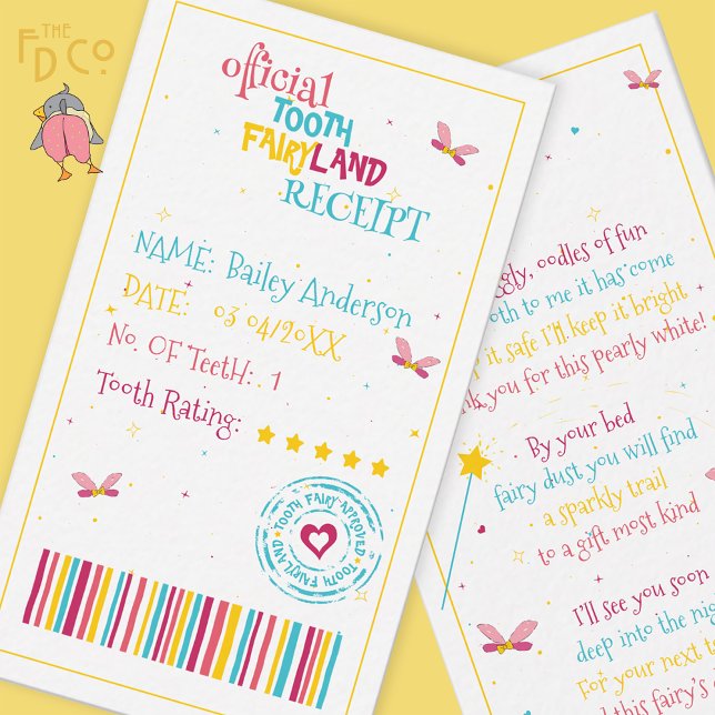 Mini Niedlich Tooth Fairy Receipt mit einem lustig Mitteilungskarte (Von Creator hochgeladen)