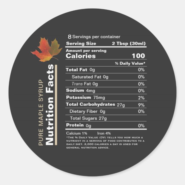 Mini Nutrition Facts Label farbenfrohe Ahornleaf Runder Aufkleber (Vorderseite)