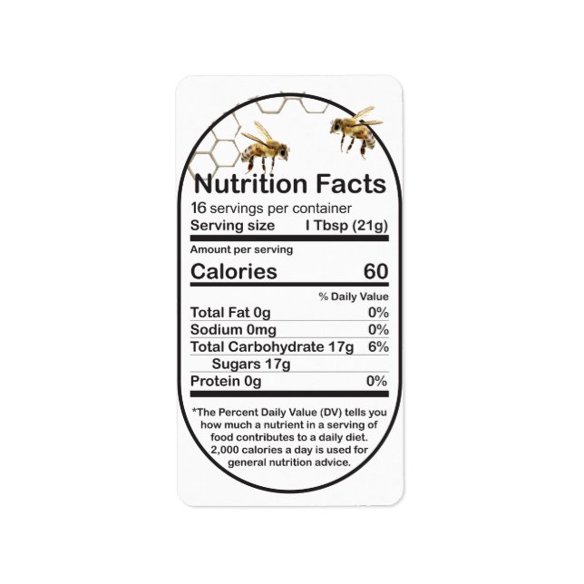 Mini Oval Honeybees Nutrition Facts Label Adressaufkleber (Vorne)