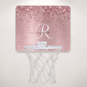 Mini-panier De Basket Parties scintillant en métal brossé rose pâle Nom 