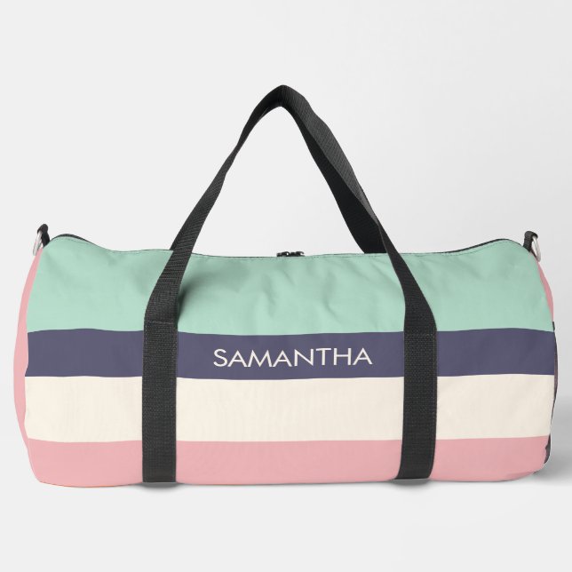 Mini Peach Moderne Farbblöcke Streifen personalisi Duffle Bag (Vorderseite)