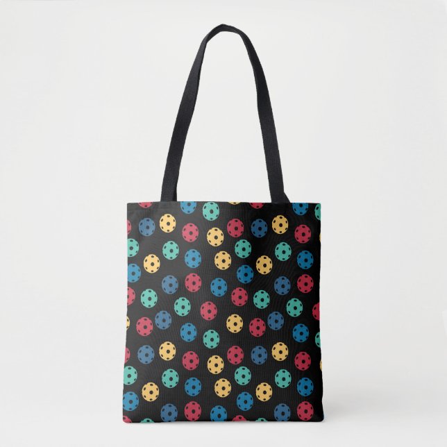 🤩 Mini Pickleballs auf schwarzem Hintergrund Tasche (Vorderseite)