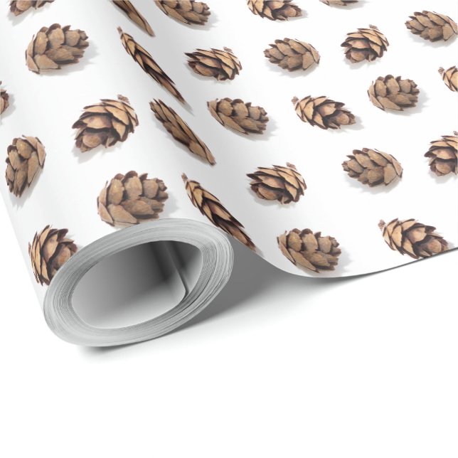 Mini Pine Cones on White Pattern Geschenkpapier (Rolleneckpunkt)