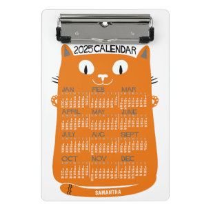 Mini Porte-bloc 2025 Année Calendrier mensuel Mi-Siècle Orange Cha