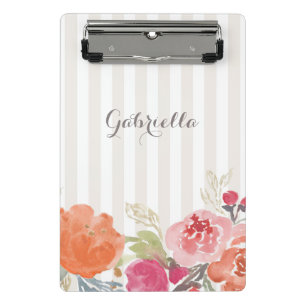 Mini Porte-bloc Aquarelle Orange Peonies Pinstripes Personnalisé