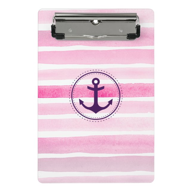 Mini Porte-bloc Aquarelles rose et blanc avec Ancre (Devant)