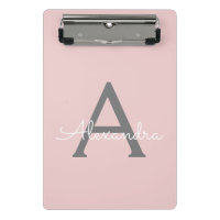 Blush Rose Gris Moderne Écriture Féminine Monogram