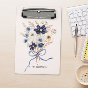Mini Porte-bloc Bouquet de fleurs bleu marine aquarelle personnali