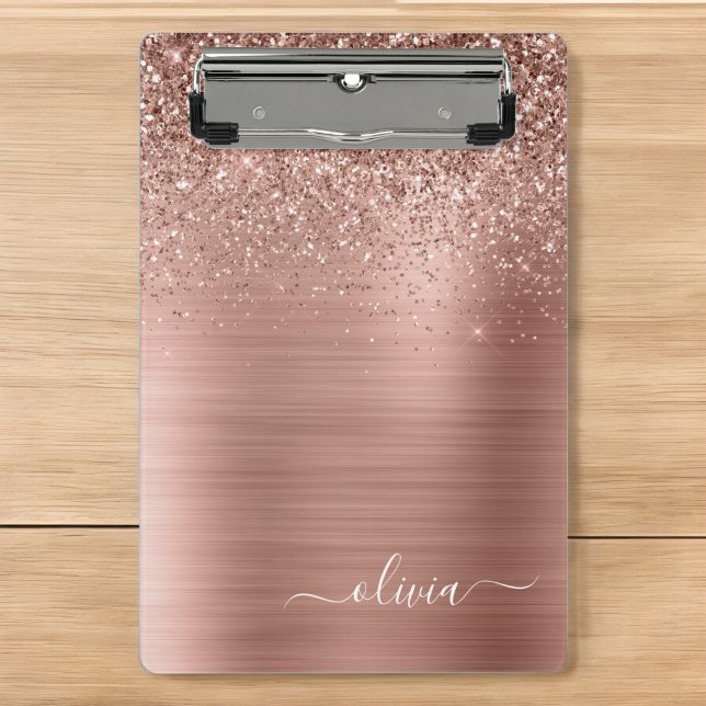 Mini Porte-bloc Brushed metal rose Gold Pink Glitter Monogram (Créateur téléchargé)