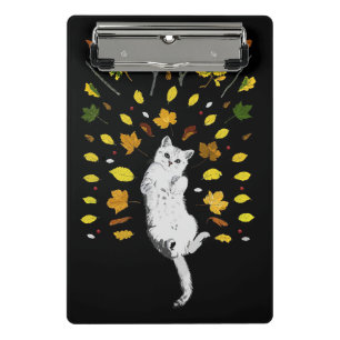 Mini Porte-bloc Chat blanc avec illustration des feuilles de chute