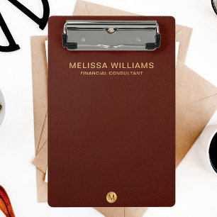 Mini Porte-bloc Chic Faux Rouge Cuir & Or Nom du monogramme