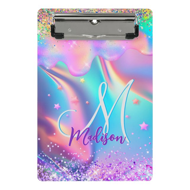 Mini Porte-bloc Chic holographique monogramme de parties scintilla (Devant)