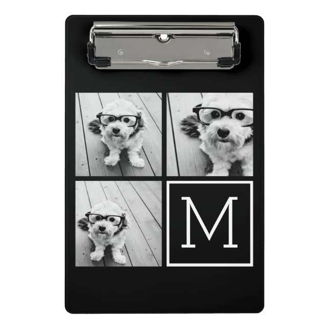 Mini Porte-bloc Collage photo noir et blanc avec Monogramme (Devant)