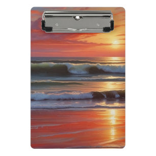 Mini Porte-bloc Coucher Rouge Océan Peinture de paysage marin