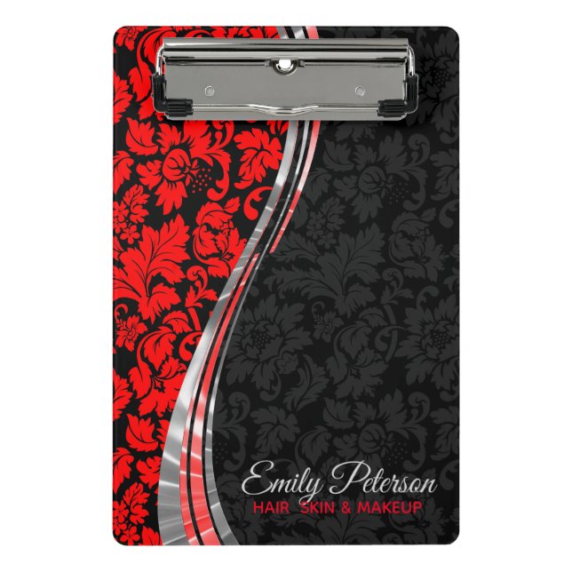 Mini Porte-bloc Damas Noir & Rouge Avec Accents Argent (Devant)