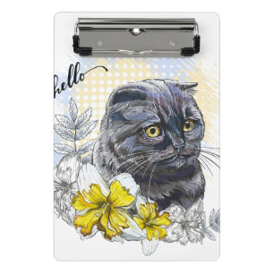 Mini Porte-bloc Dessin à la main drôle Chat noir britannique avec 