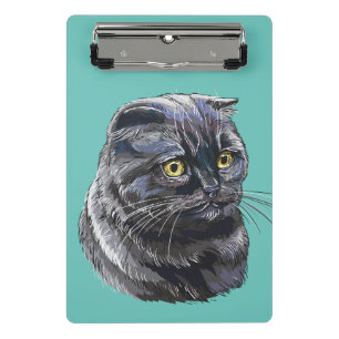 Mini Porte-bloc Dessin à la main drôle chatte noir moelleux.