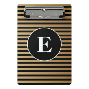 Mini Porte-bloc Élégant Monogramme rayé d'or noir