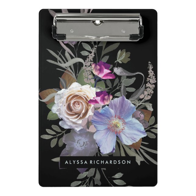 Mini Porte-bloc Floral déprimé foncé sur le noir (Devant)