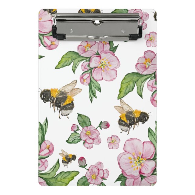 Mini Porte-bloc Flower pomverger avec abeilles aquarelle timon (Devant)