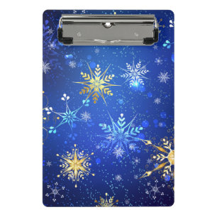 Mini Porte-bloc Fond bleu de Noël avec flocons d'or